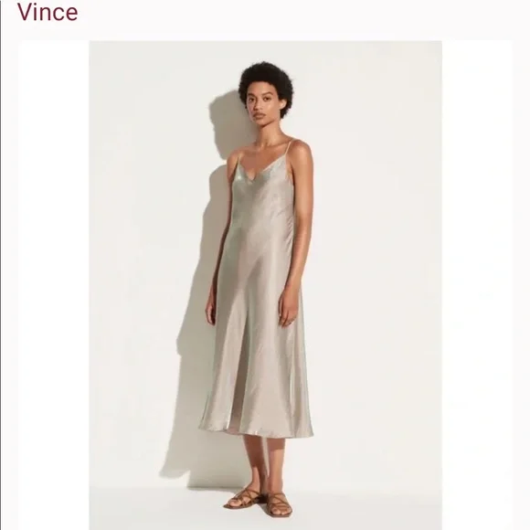 Vince | Dresses | Vince Iridescent Camisole Midi Satin Slip Dress 